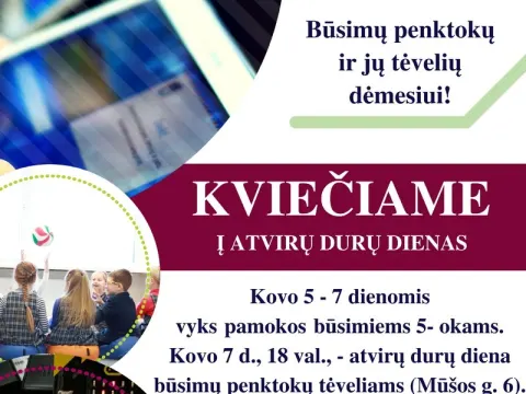 Kviečiame būsimus penktokus ir jų tėvelius, nuotrauka 1