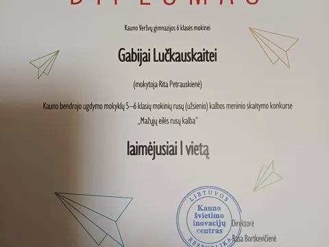 Gabija Lučkauskaitė laimėjo I vietą meninio skaitymo konkurse „Mažųjų eilės rusų kalba“, nuotrauka 1